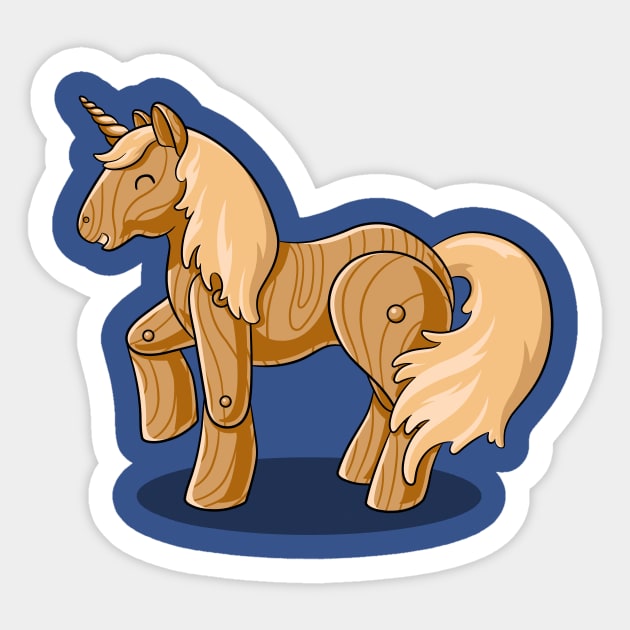 Unocchio the Wooden Unicorn Sticker by SJayneDesign